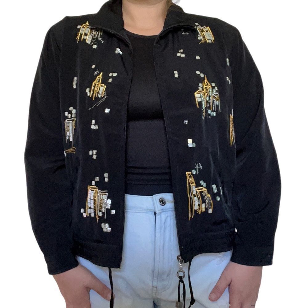 Mureli Women's Size PS Jacket Black Long Sleeve Full Zip Embroidered Vintage